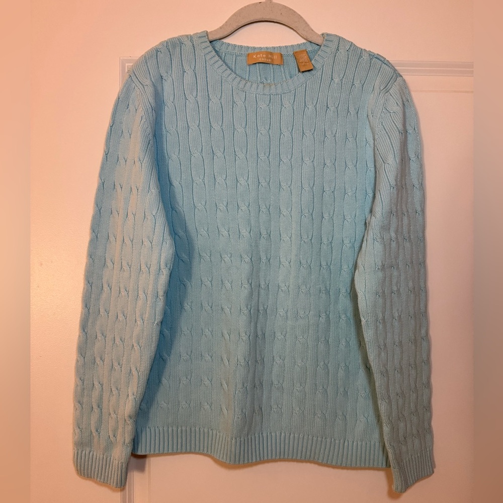 Kate Hill Sky Blue Cable Knit Sweater Women’s Size L
